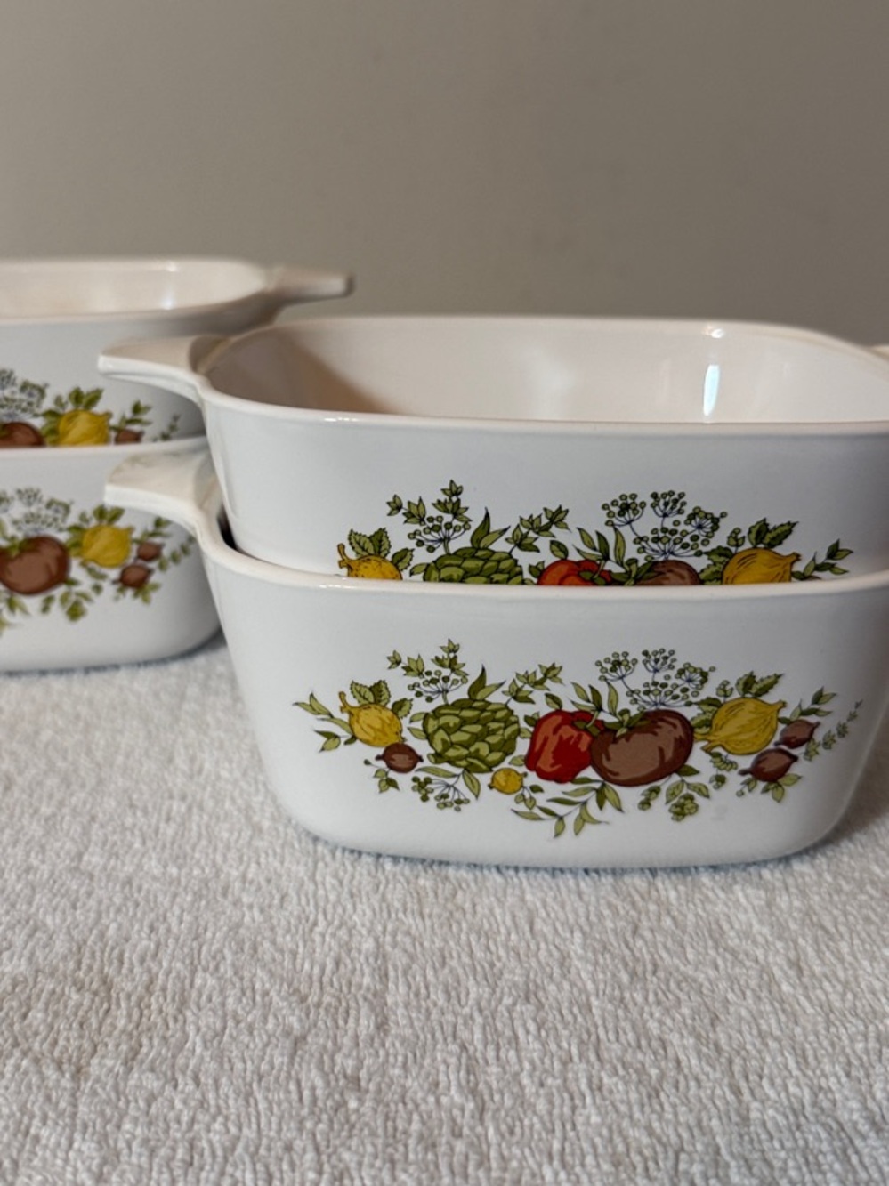 Corningware Small White Casseroles with Spice of Life pattern set of 4